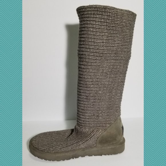 UGG Gray Chunky Wool Sweater Knit Cardy Mid Calf Boots Cozy - Picture 5 of 10